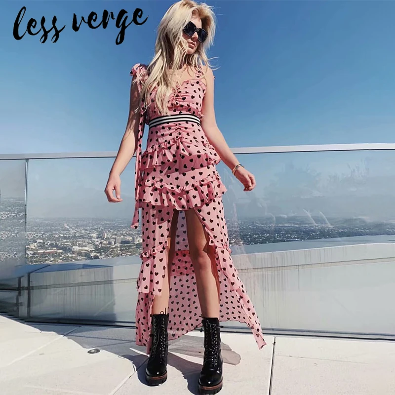 Женское шифоновое платье макси lessverge розовое длинное пляжное в полоску с