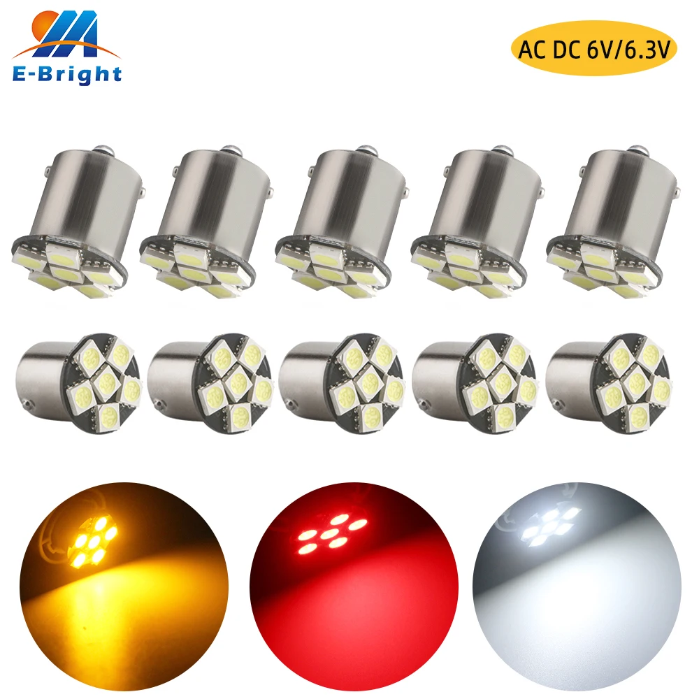 

10pcs Non-polar AC DC 6Volt 6.3V P21W 1156 BA15S PY21/5W 1157 BAY15D 5050 6 SMD Led Bulb Car White Blue Amber Red Green