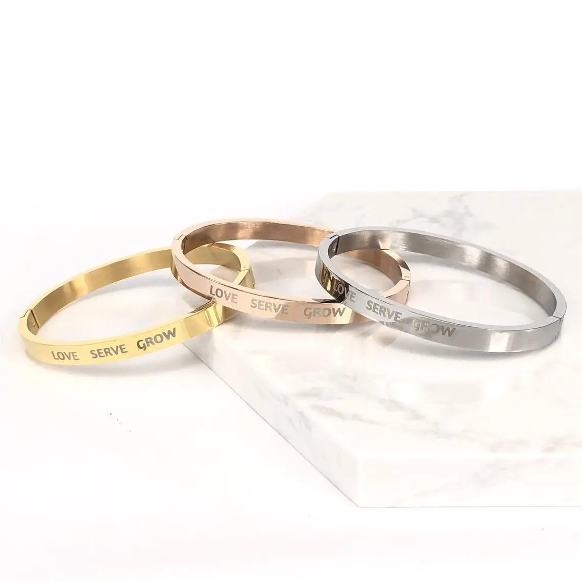 

6MM Bangle Personalized Custom Message Bracelets Motivational Quote Rose Gold 3 Colors Laser Engraved Bracelet Gift