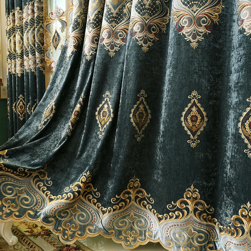 

Chenille Fabric Curtains for Living Dining Room Bedroom European-style Embroidery Curtains Tulle Finished Product Customization