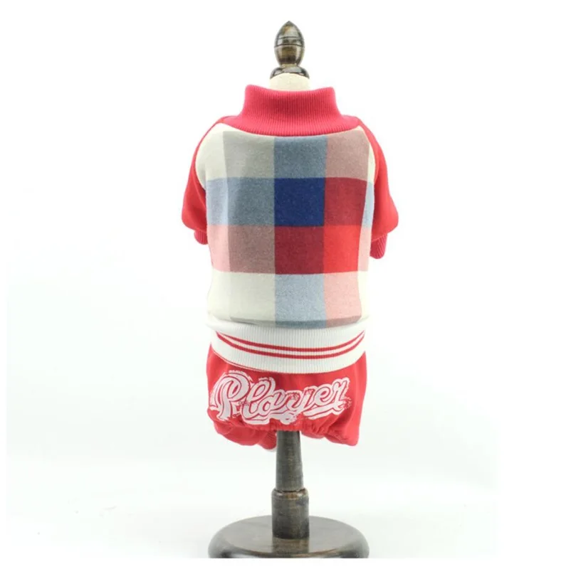 Red Plaid Комбинезон для собаки, осенняя одежда для собак, Звездный капюшон, джинсовые штаны, плюшевый чихуахуа, одежда для маленьких питомцев - Цвет: Red Plaid