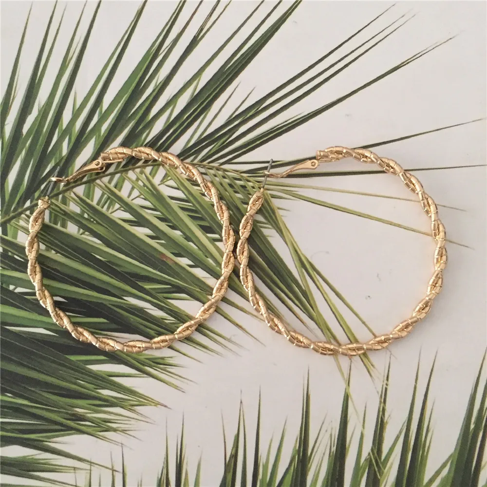 

Casual Gold Color Plating Braided Textured Hoop Earrings For Women Girl Elegant Gorgeous Trendy Jewelry Accessory