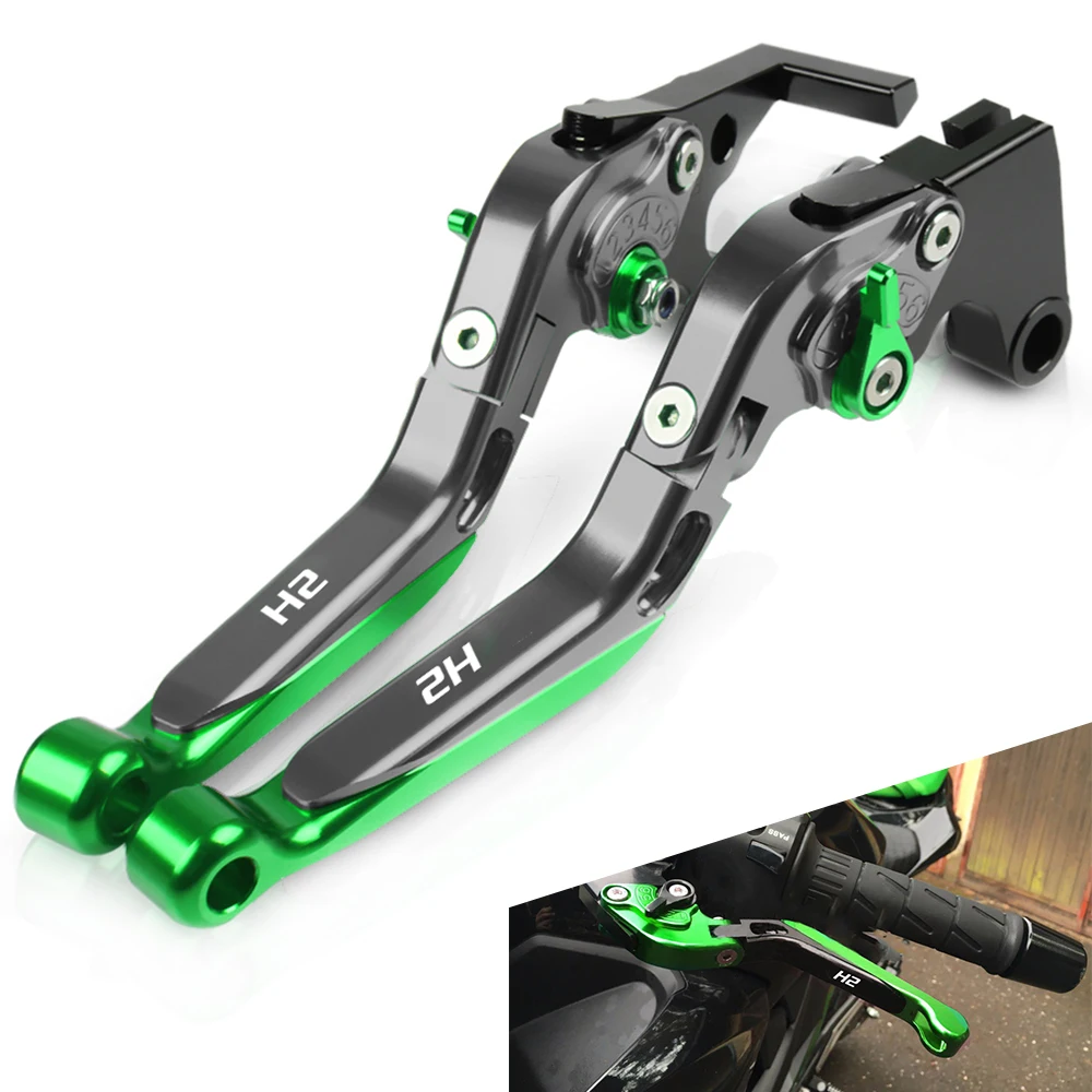 

Motorcycle Accessories Extendable Adjustable Foldable Handle Levers Brake Clutch With H2 LOGO For Kawasaki H2 / H2R 2015 2016