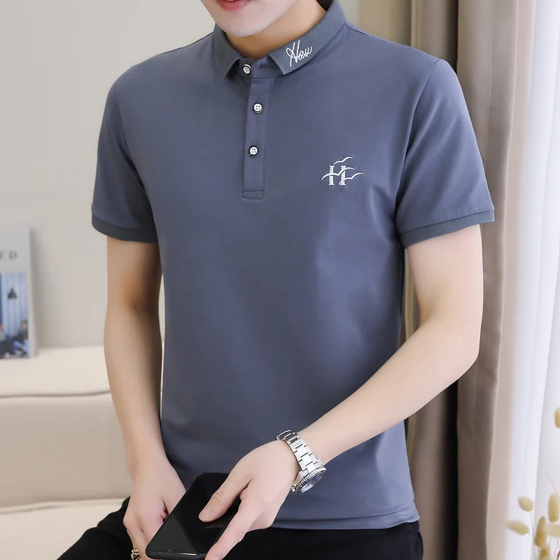 

2021 new summer polo shirt men's short sleeve slim Lapel T-shirt embroidered cotton trend casual polo shirt