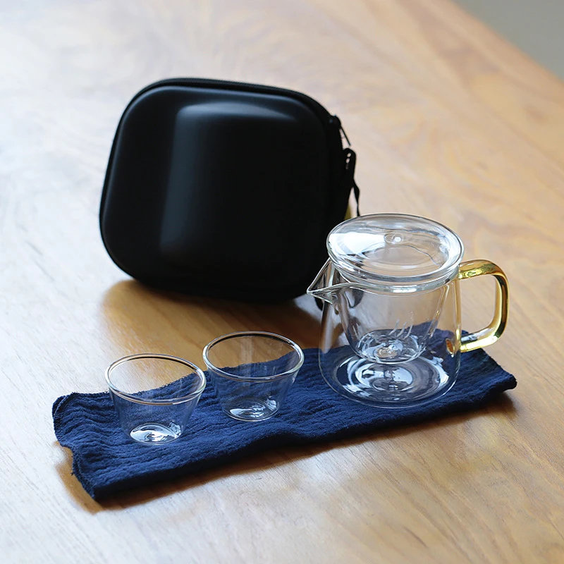 

Дорожный набор китайского кунг-фу, стеклянный чайный набор gaiwan, чайные чашки, яркая кружка, чайные наборы, Белый Дорожный чайный набор, посуд...