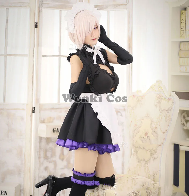 FGO Fate Grand Order Matthew Mash Kyrielight Cosplay Costume Women Halloween Sexy Black White Maid Dress | Тематическая одежда и