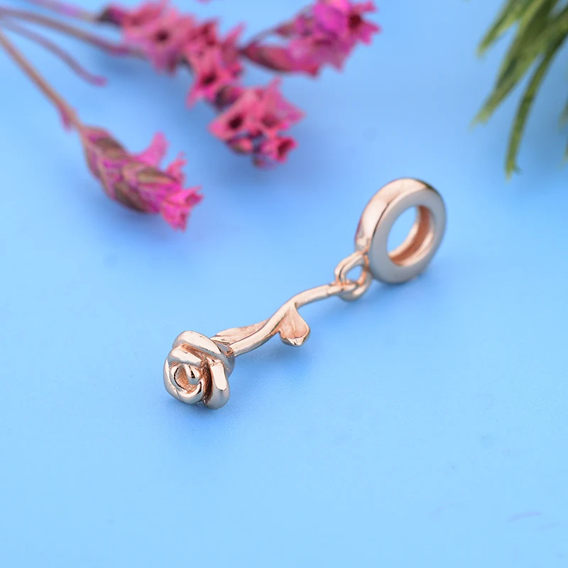 

2021 осень 925 Стерлинговое Серебро DIY бусины розовый цветок Подвески подходят для оригинального браслета ювелирных изделий berloque