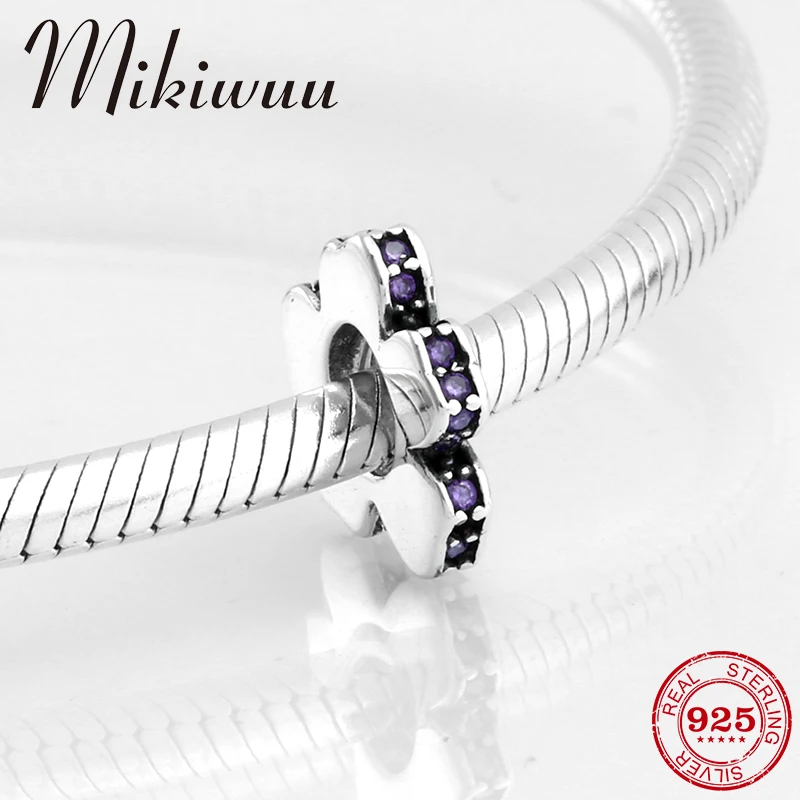 Серебро 925 пробы фиолетовый CZ Лепесток Цветы Форма разделитель Бусины Подходят