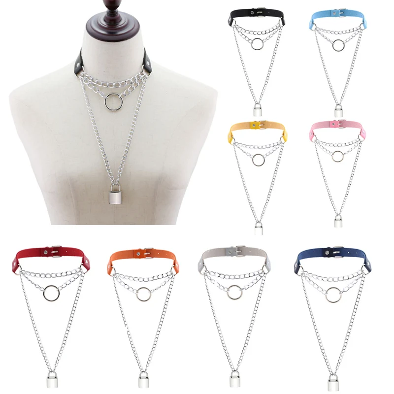 Женский чокер с цепочкой многослойное украшение из искусственной кожи в стиле