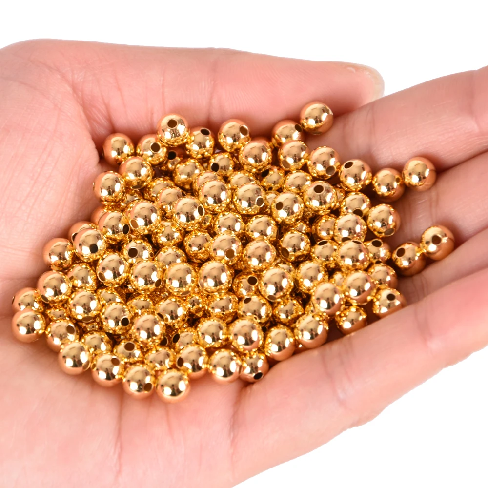 Металлические медные рыболовные бусины HYBOLAN круглые золотые/серебряные 2/2 4/3/4/5/6