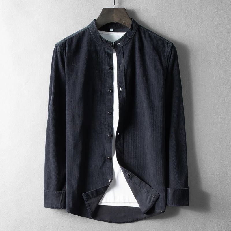 

Новая стильная синяя Вельветовая рубашка, Мужская брендовая рубашка с длинным рукавом, мужские топы, модная удобная рубашка, мужская повсед...