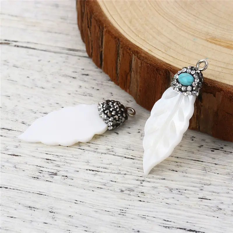 2 шт оболочки микро подвески украшенные камнями темно-серый лист и зуб Белый