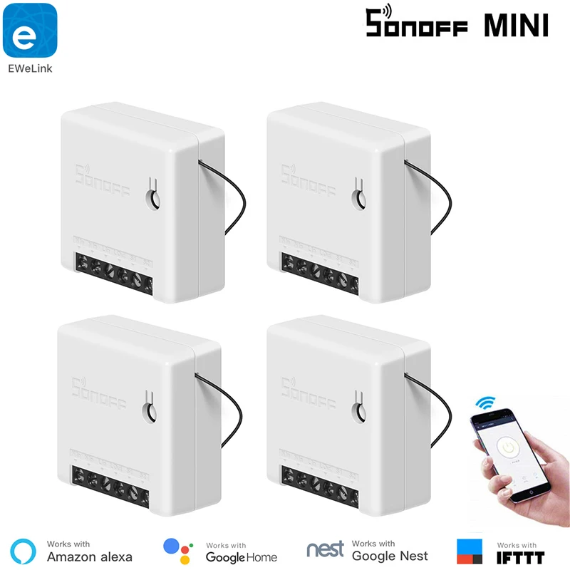 4 шт. Alexa совместимых Sonoff мини модуль Wi Fi 10A 2 билета туда и обратно совместим с
