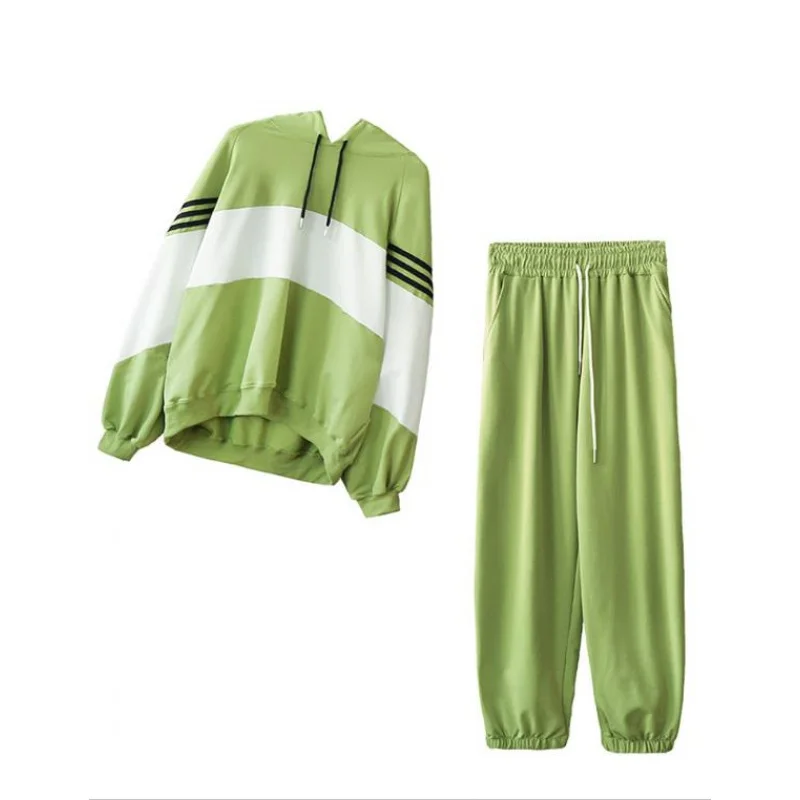 

Women Hoodies Two Piece Set New Spring Autumn Hooded Pullovers Sweatshirt + Elastic Waist Ankle-length Pants Tracksuit Students