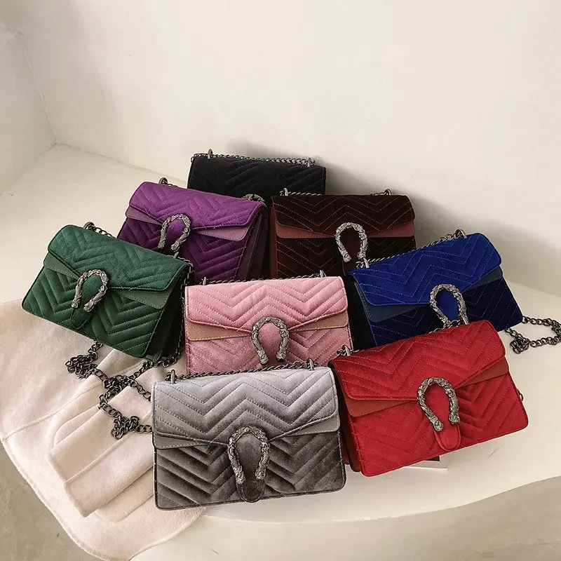 

Women Bag Velour Shoulder Bag Solid Color Chains Buckle Crossbody Bags Bolsa Feminina Luxury Handbags Ladies Designer Sac A Main