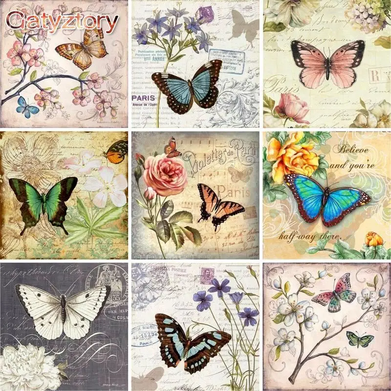 

GATYZTORY DIY Painting By Numbers HandPainted Oil Painting Butterflies Picture Paint Drawing On Canvas Home Decor Unique Gift
