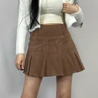 Коричневый винтажные вельветовые плиссированные юбки s 90 Y2K эстетическое школьный мини-юбка для девушек с высокой талией, милые, миленькие в японском стиле (Каваий одежда для детей