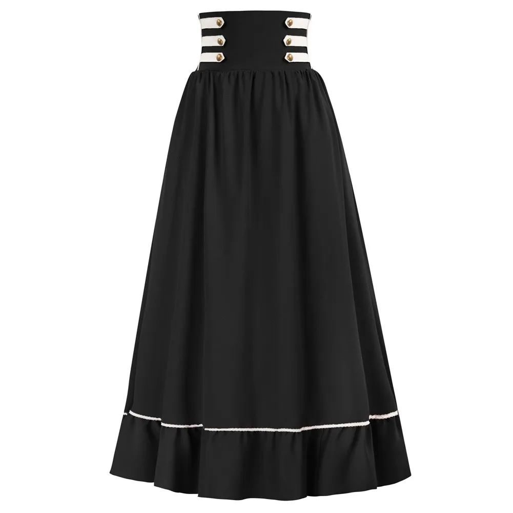 

Women Renaissance Swing Skirt High Waist Smocked Back Flared A-Line Skirt Fashion Lady Ruffles Gothic Punk Club Maxi Skirts New