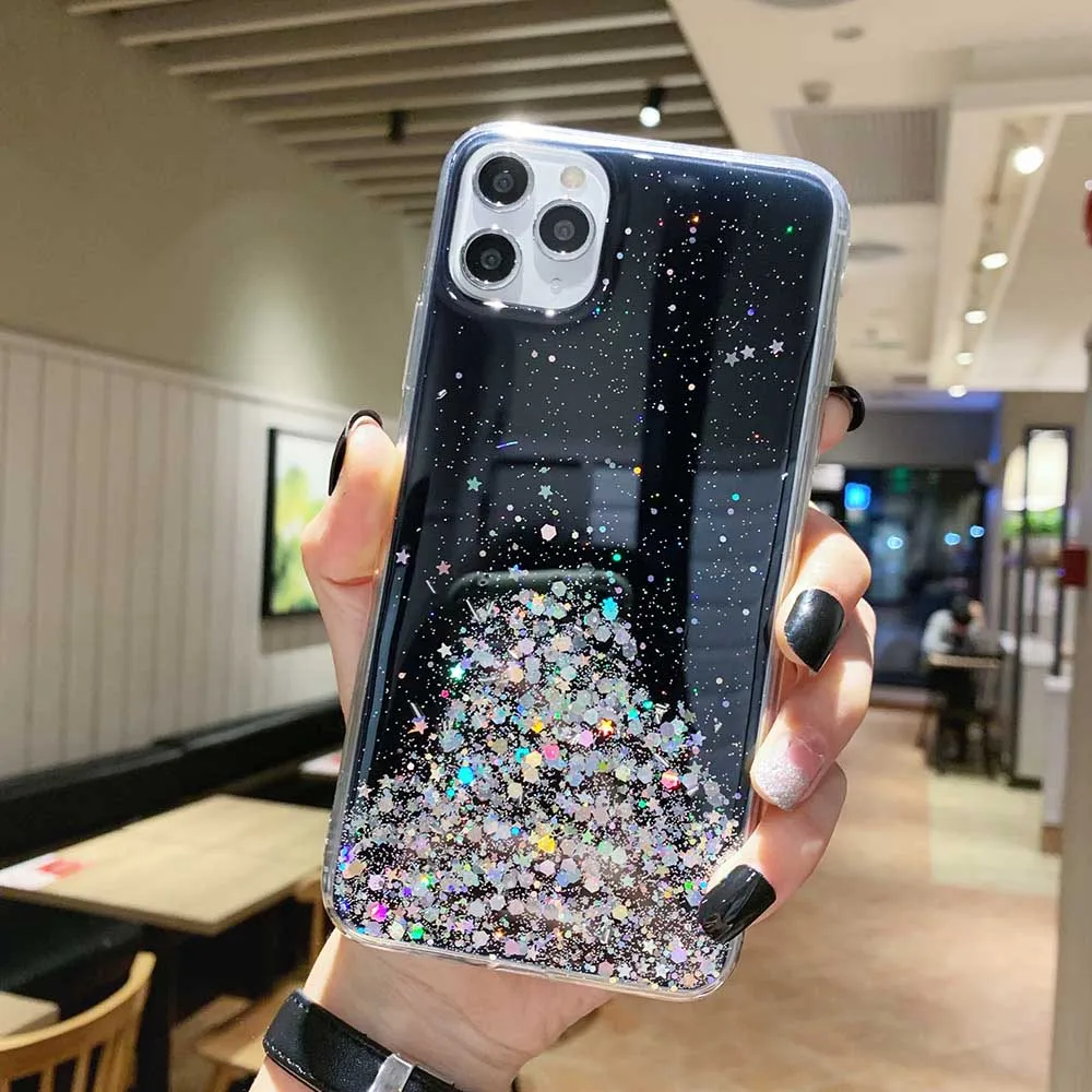 Роскошный lovecom блеск Bling Star блестки чехол для iPhone 11 Pro Max XR XS Max 6 6S 7 8 Plus X прозрачный мягкий чехол на заднюю панель телефона - Цвет: e