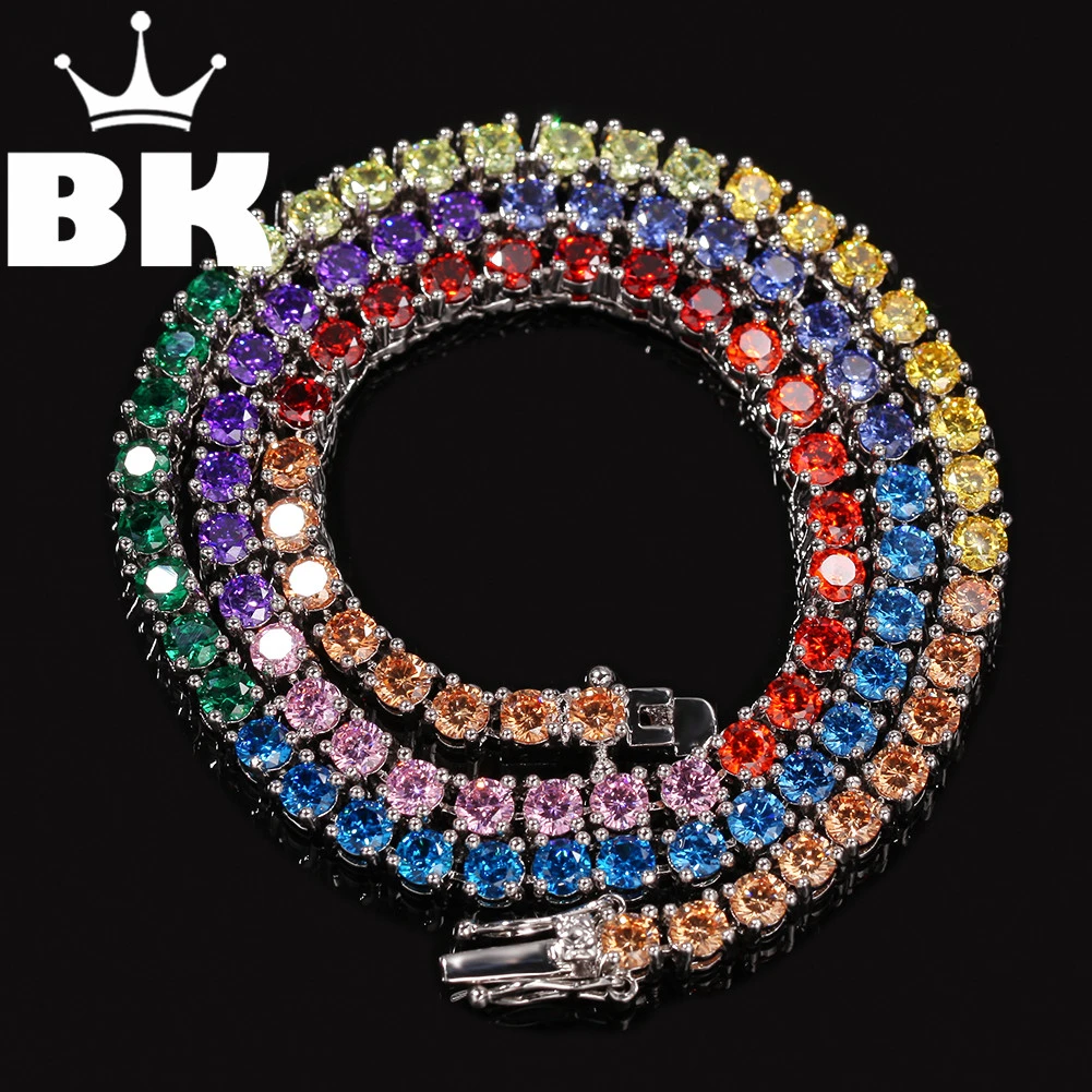 BLING KING 1 ряд красочные 4 мм CZ теннис прекрасный цепочки и ожерелья Медь хип хоп круглый вырез льдом кубического циркония мужские ювелирные изделия