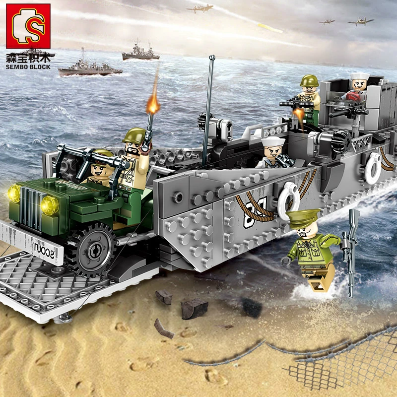 Sembo блок lсм3 посадочный корабль и танк WW2 армия строительные блоки военные блоки с 6 фигурками солдата конструктор игрушки для детей