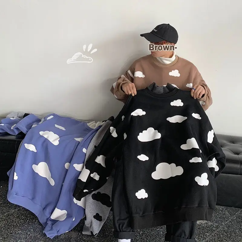 

Men's sweatshirt 2021Autumn/Winter New style slimming cloud plus cashmere sweatshirt loose casual fashion youth men's wear