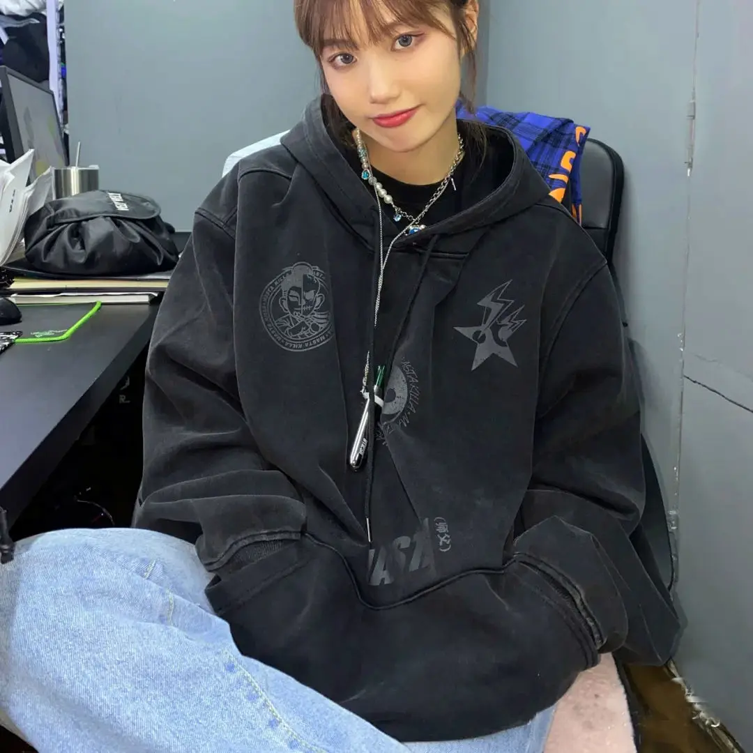 

Свитер с капюшоном для мужчин и женщин, осенняя Свободная рубашка с длинным рукавом и принтом в стиле ретро, 2021