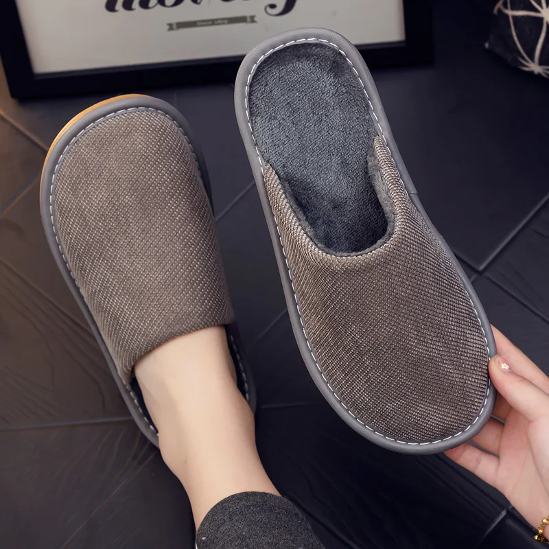 

Winter Warm Cotton Fabric Women Slippers Wear-resistant Non-Slip Floor Couple Unisex Indoor Home Slippers Soft Plush Men Shoes