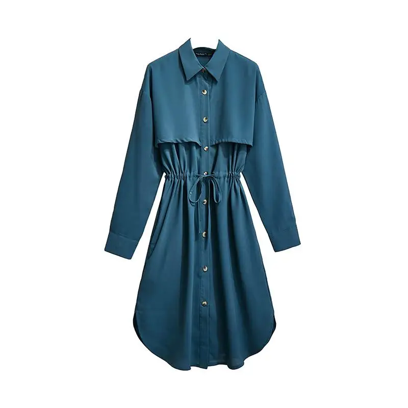 

XL-5XL Autumn Large Size Long Dress Vintage Buttons Female Plus Size Dress Elastic Waist Casual Dress Large Size Office Dresses