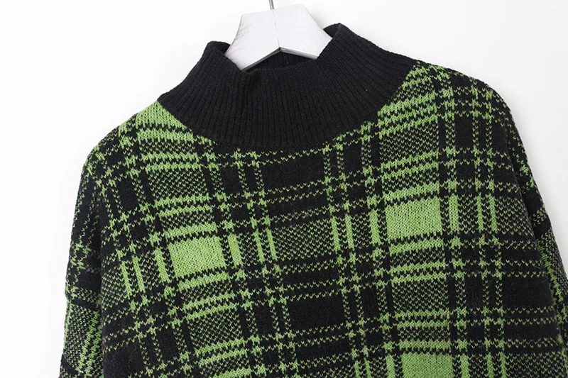 Корейское модное контрастное цветное платье-свитер большого размера клетчатое