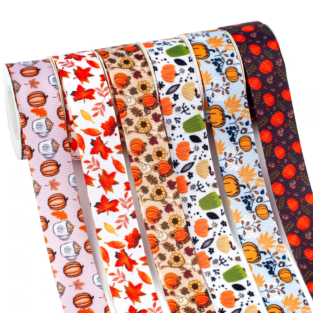 

50 Yards Festival Thanksgiving Pumpkin Pattern Printed Grosgrain,satin Ribbon Hairs Accessories
