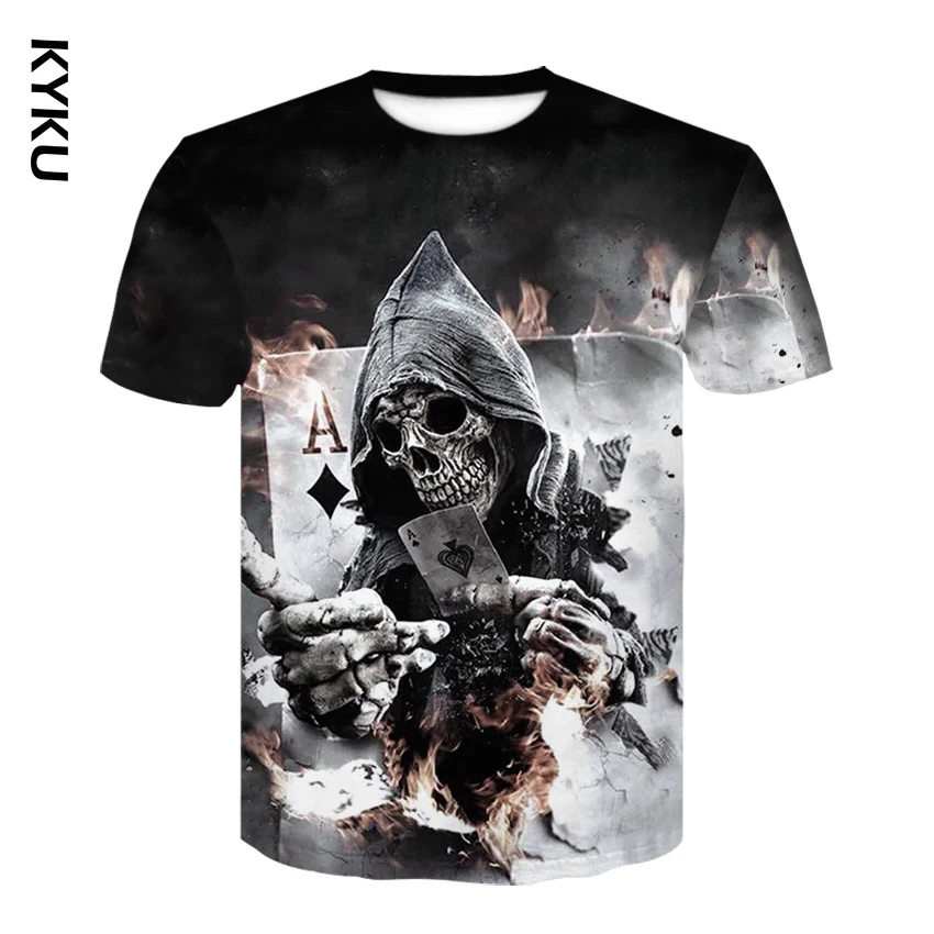 Футболка мужская с принтом черепа и покера Повседневная дышащая смешная рубашка