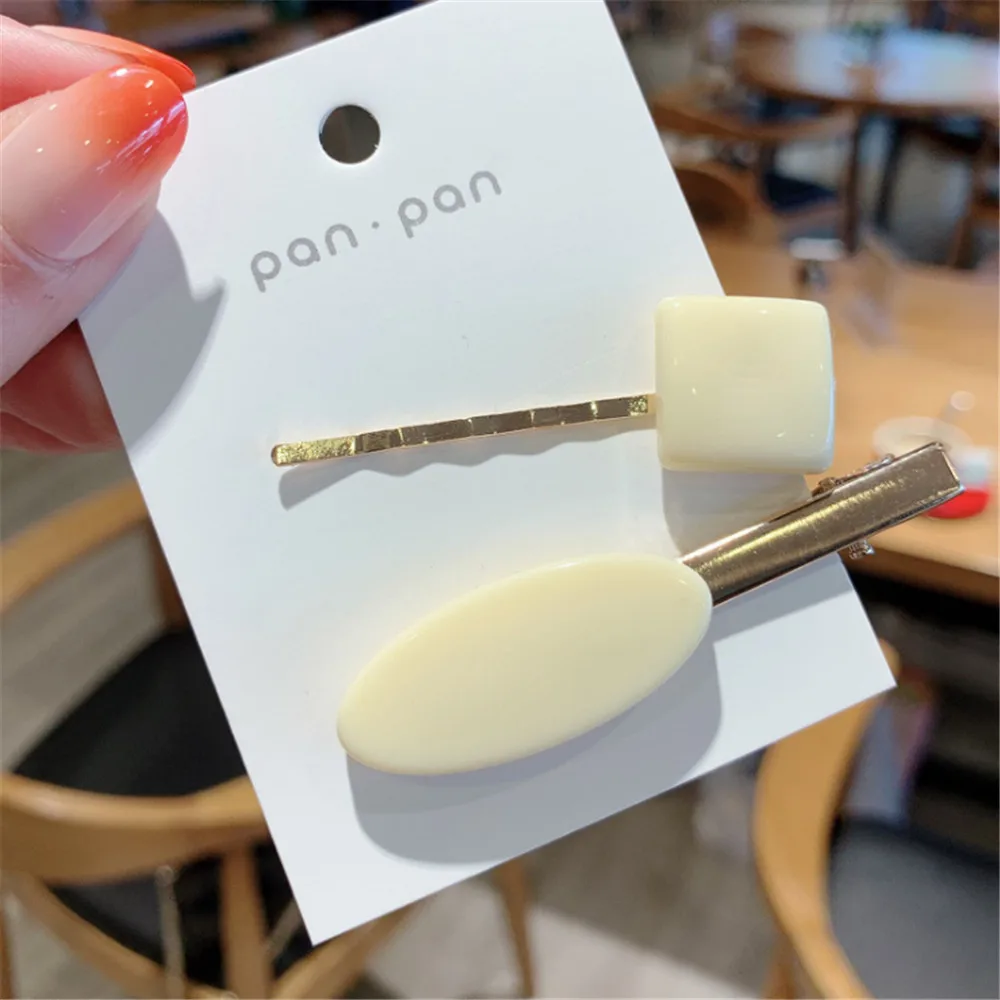 

1set Korea Vintage Imitation Pearl Hairpins Solid Color Resin Hair Clips Women Macaron Color Geometric Oval Hair Accessorie