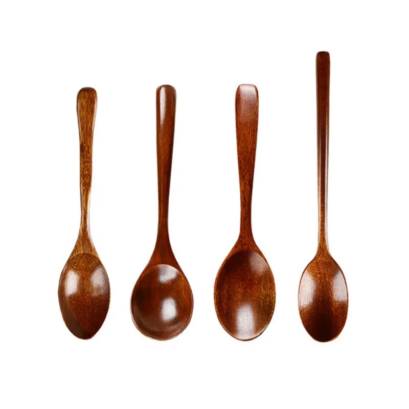 

1pcs Spoon 4Size Solid Wooden Tableware Spoon Anti-scald Tea Coffee Stirring Spoons Mixing Stirring Cooking