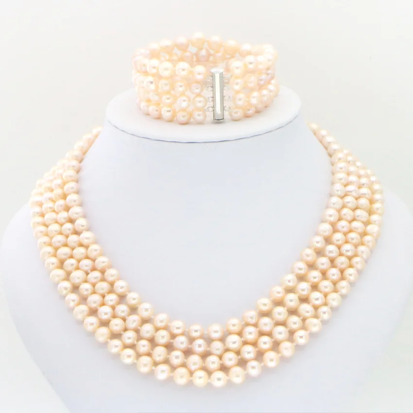 Комплект ювелирных украшений ожерелье и серьги из ракушек Черного Жемчуга 4 ряда