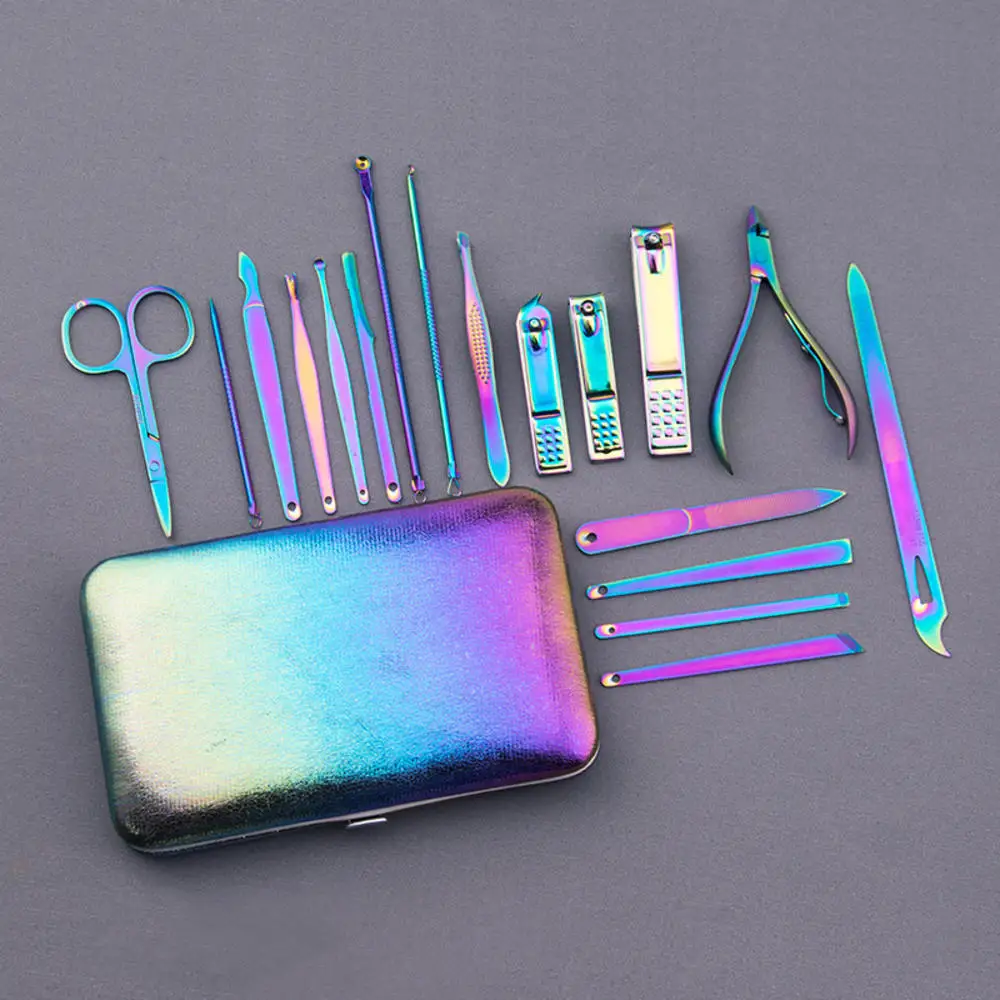 

18Pcs/Set Nail Clipper Household Stainless Steel Rainbow Tweezer Dead Skin Remover Edge Cutter Scissor Plier Manicure Tool