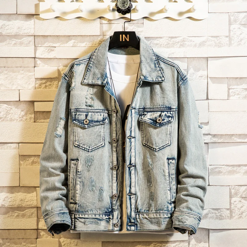 

2021 spring cowboy jacket fat hole print large cowboy jacket Korean jacket trend