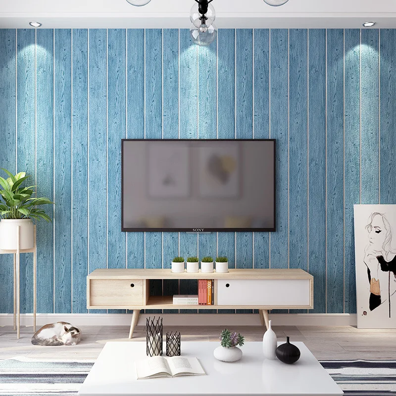 53cmx10m Extra Thick Simple Mediterranean Wood Deer Velvet Wallpaper 3d Horizontal Striped Board Tv Background Bedroom | Обустройство