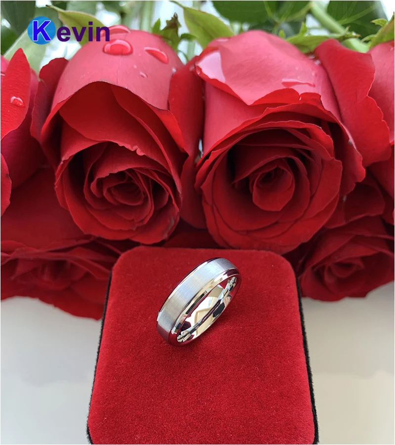 Вольфрамовый Свадебный ремешок для мужчин женщин со скошенными краями матовая