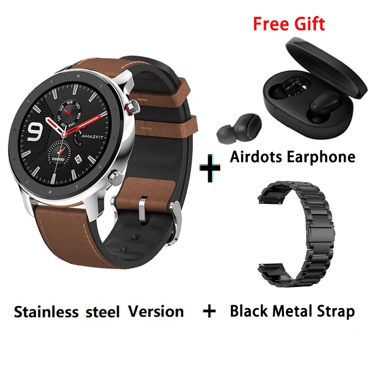 S add black metal Глобальная версия Amazfit GTR 47 мм Смарт-часы Huami 5ATM водонепроницаемые Смарт-часы 24 дня батарея gps управление музыкой для Android IOS - Цвет: S add black metal