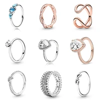 925 sterling silver ring charms blue cz rose gold color diy heart crystal finger ring for women party jewelry