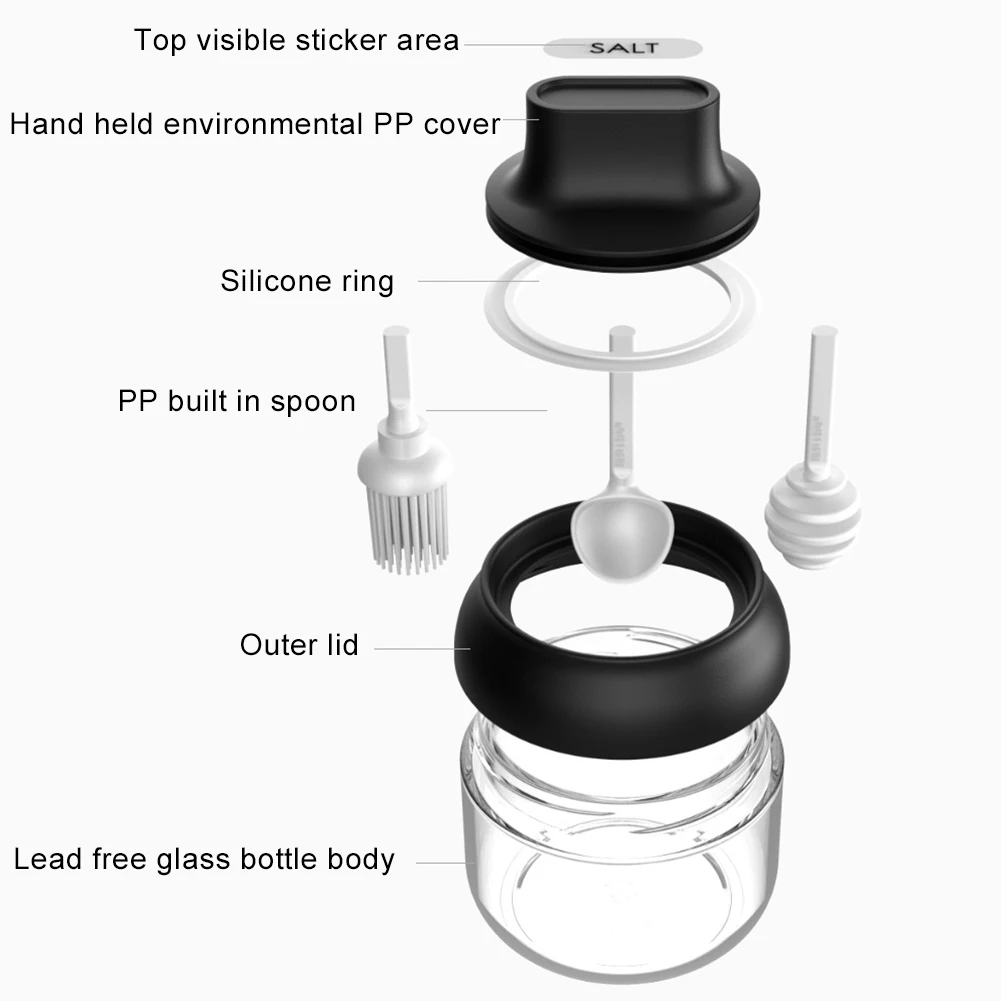 260 мл емкость для приправ масло мед соль контейнер специй бутылка с ложкой