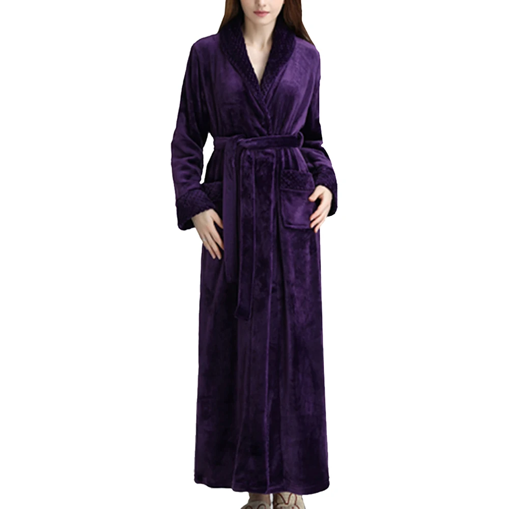purple Зимний толстый теплый халат для пар, Женское и мужское Коралловое кимоно из рунной шерсти, халат, ночная рубашка, банное платье, одежда для сна, свободная мягкая длинная ночная рубашка - Цвет: purple