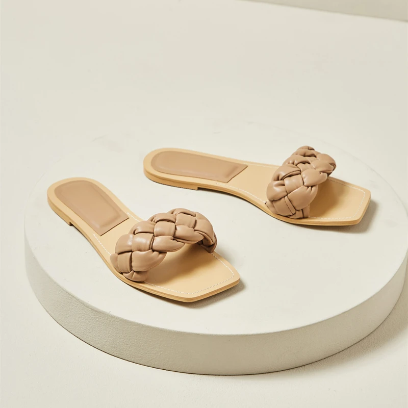 

ZA Sandals Women's Flat Bottom 2020 Summer New Sexy Weave Cross Decoration Flat-Heeled Women's Sandals Lazy Slippers Women