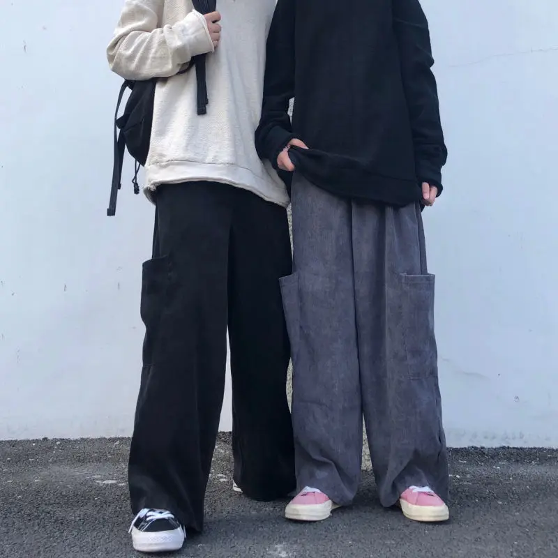 

Spring and Autumn New Korean version loose fitting, retro and versatile, show thin big pocket, straight tube corduroy casual
