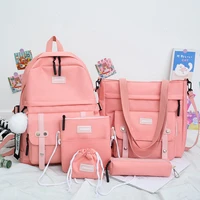 5 pcs sets canvas schoolbags for teenage girls women backpacks laptop keychain school bags travel bagpack mochila escolar
