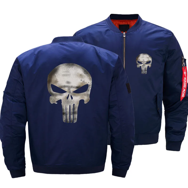 New Punisher No Sweat Skull Logo Black Bomber Jacket Men's Streetwear Windbreaker Pilot Jackets Men Army Green Military Aviator |