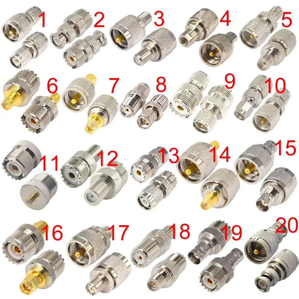 2 шт. набор мини адаптеров UHF PL259 SO239 на SMA/BNC/MCX/FME/F/TNC/Mini RF коаксиальный адаптер