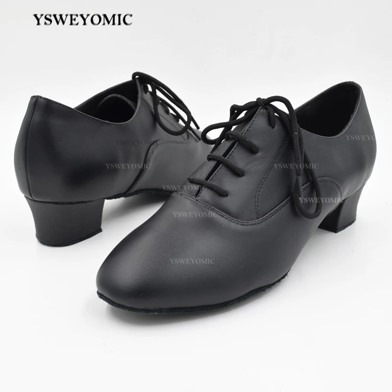 

2021 Men Dance Shoes Style Black Leather Indoor 1.5inch Heel Ballroom Salsa Latin Dance Shoes For Man