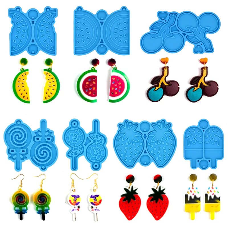 

DIY Fruit Earrings/Ear Studs Epoxy Resin Molds Cute Watermelon Strawberry Keychain Silicone Mold Jewelry Molds for Resin Casting